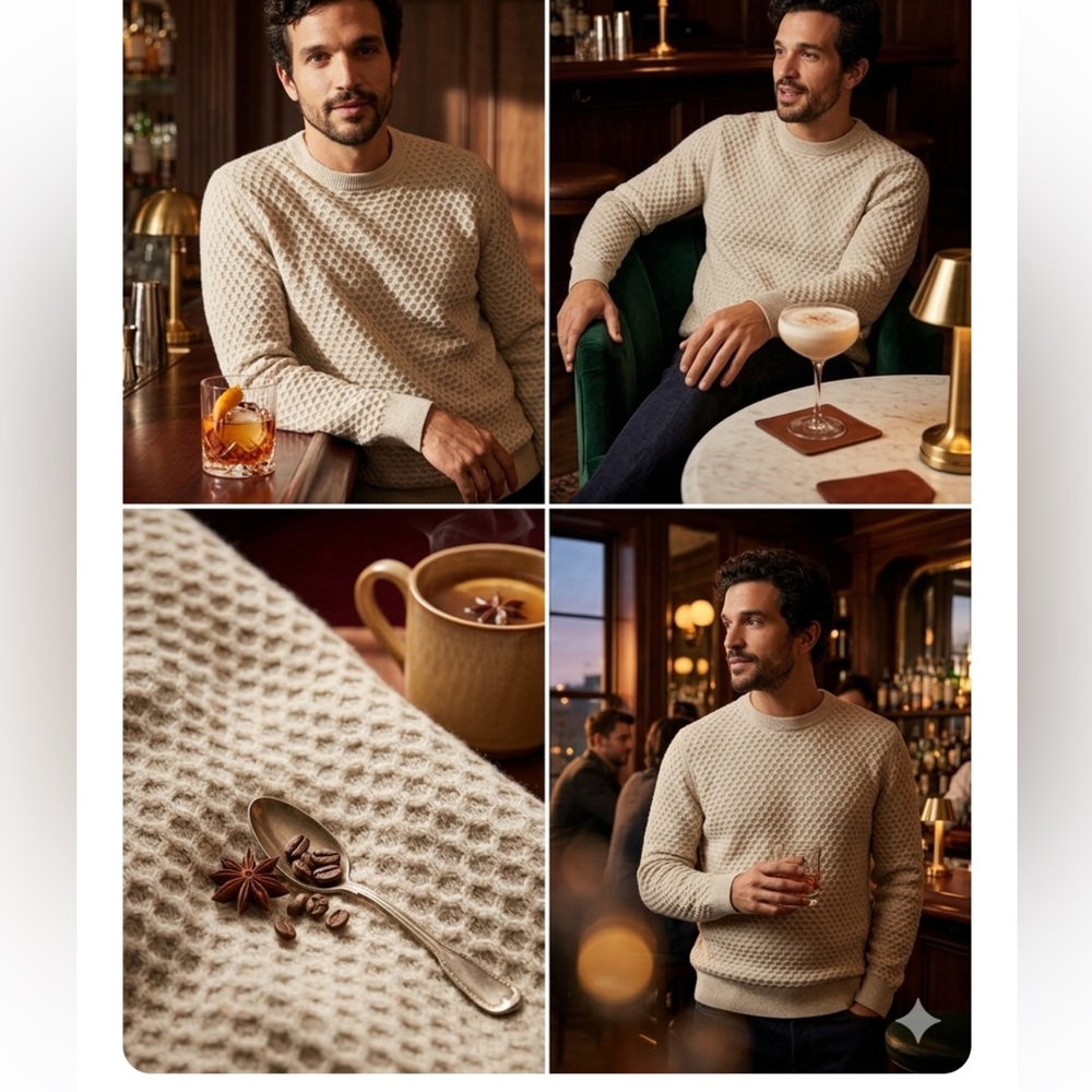Abercrombie & Fitch 2XL Oatmeal Honeycomb Knit Crewneck Sweater Men’s